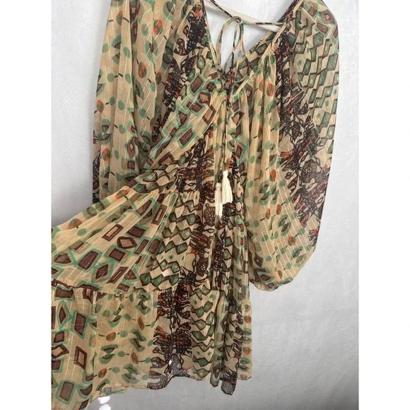 Anthropologie Mahila Sheer V-Neck Kaftan Dress Womens Boho Spring Summer Cruise - Picture 5 of 9